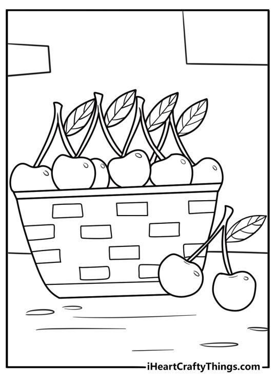 Basket full of cherries fun printable coloring sheet