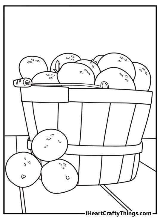 Basket full of lemons on table coloring page