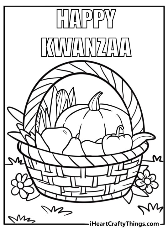 Baskets filled with fruits and vegetables kwanzaa coloring page