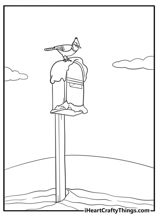 Blue jay perched on a mailbox simple coloring sheet