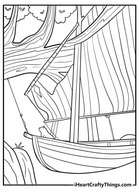 Boat dangling from branches in final act of flow