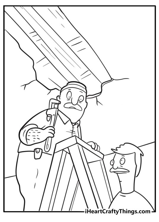 Bob and Teddy fixing something in the restaurant coloring page