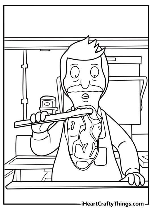 Bob Belcher cooking at the restaurant coloring page