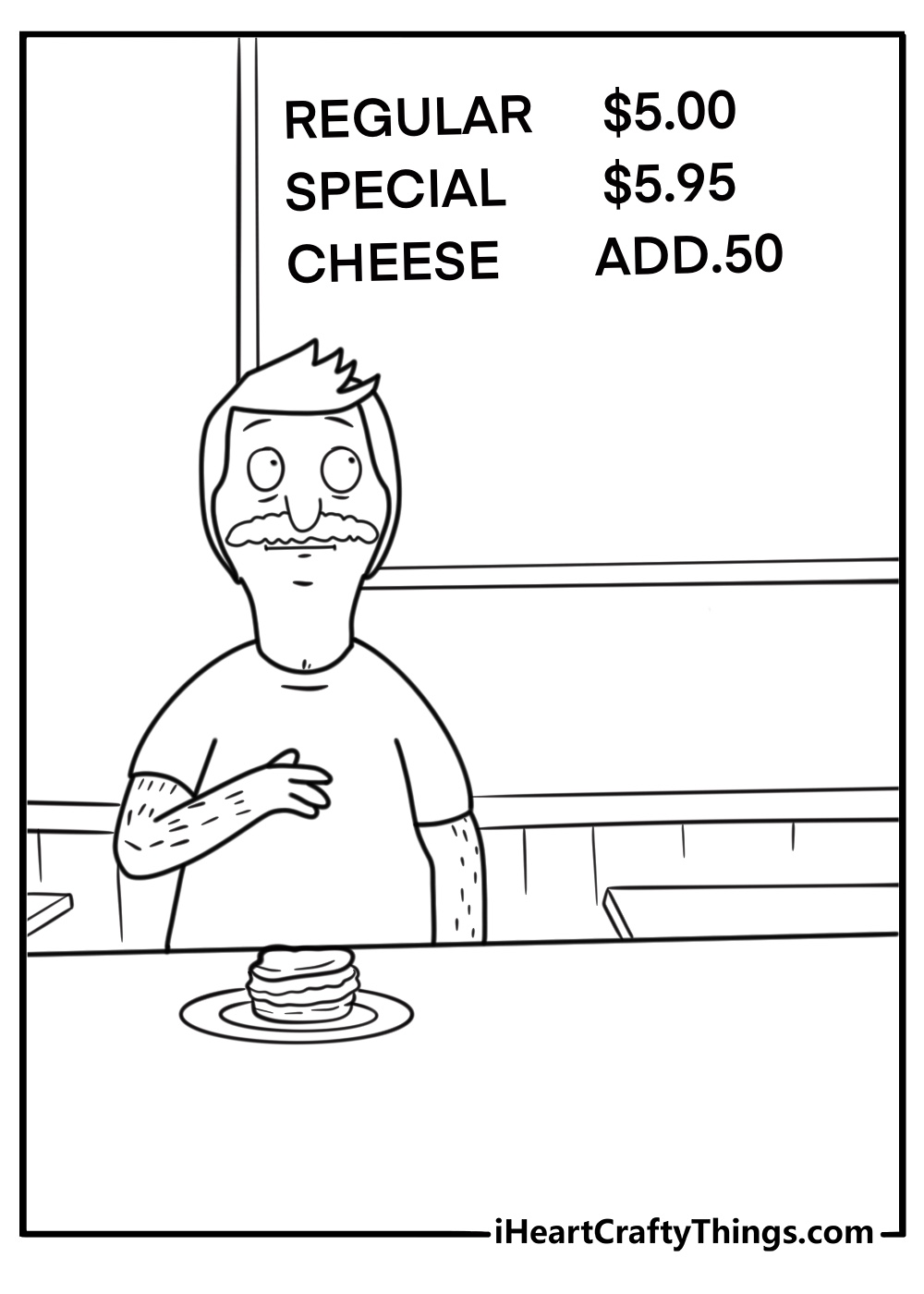 bob looking at the menu board coloring page