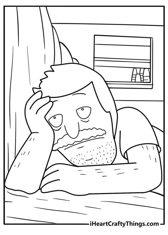Bob looking tired during a shift coloring page