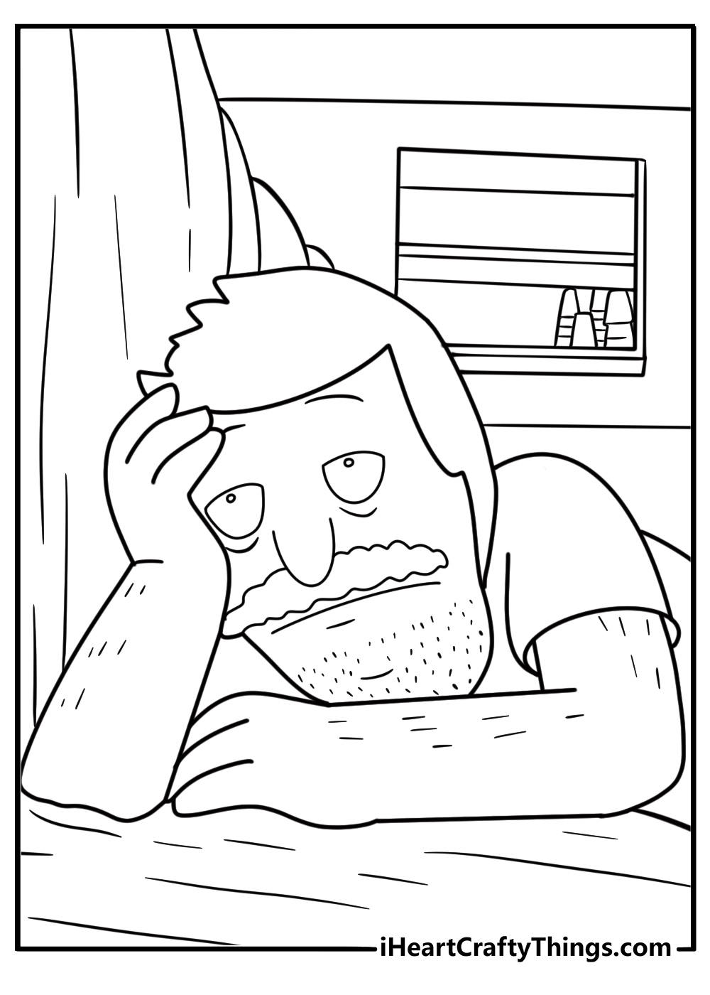 bob looking tired during a shift coloring page