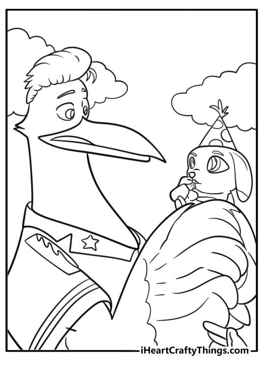 Bodhi the bear feeding baby animals in the nursery coloring page