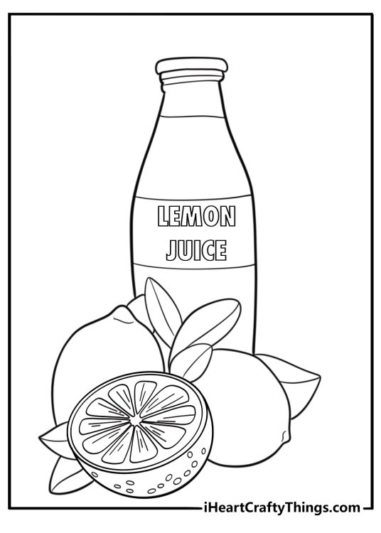 Bottle of lemon juice with label coloring page