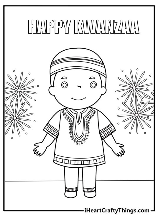 Boy wearing traditional african clothing kwanzaa coloring sheet
