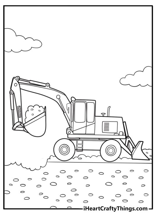 Bulldozer clearing rocks from a road free coloring page pdf