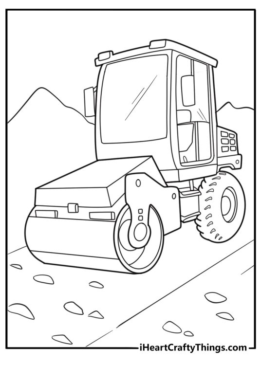 Bulldozer compacting soil for foundation coloring page