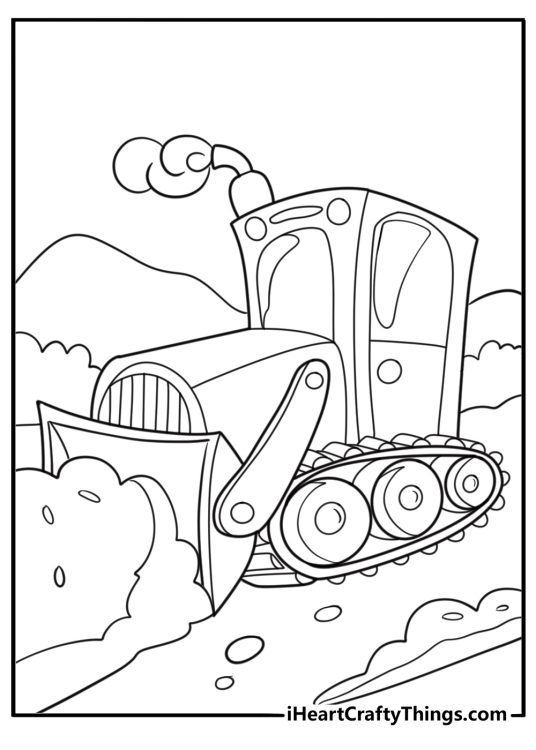 Bulldozer driving through mud free printable coloring page