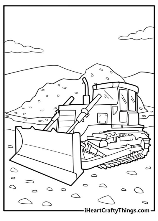 Bulldozer parked near a pile of gravel coloring sheet