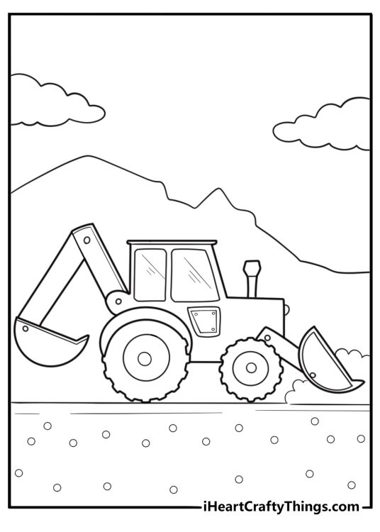 Bulldozer pushing sand at a building site coloring sheet