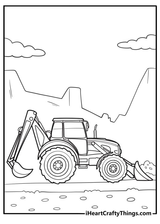 Bulldozer smoothing dirt on a hill free coloring page pdf