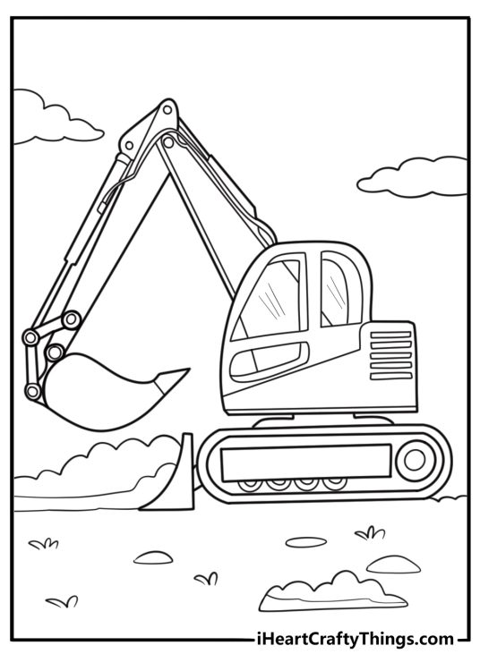Bulldozer turning on a dirt path coloring page