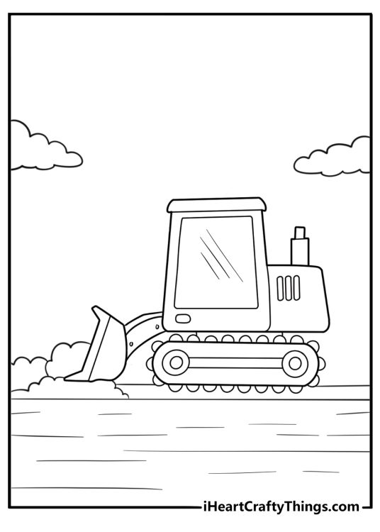 Bulldozer with a tall exhaust pipe coloring sheet