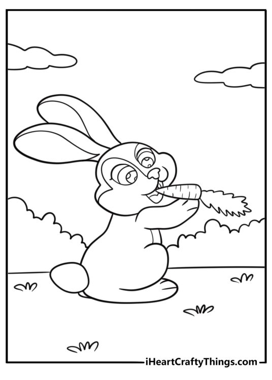 Bunny eating a carrot free coloring page pdf