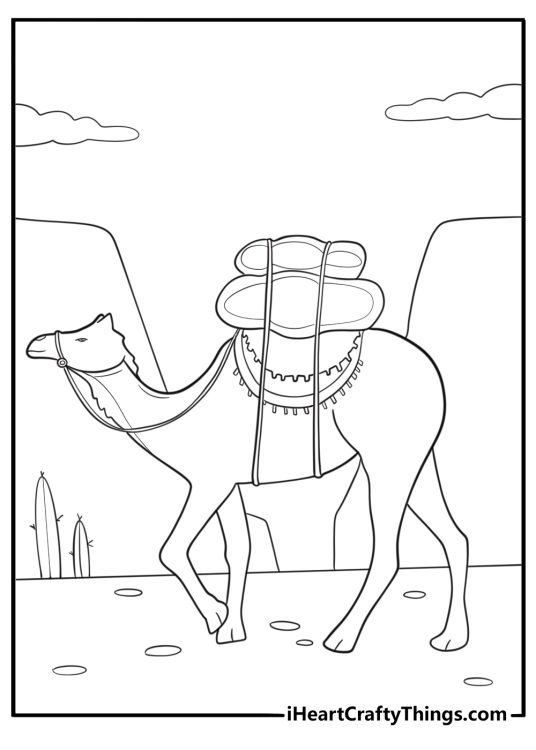 Camel carrying supplies on its back easy cartoon coloring page
