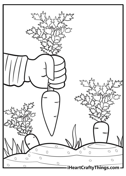 Carrot being pulled from the ground detailed coloring sheet