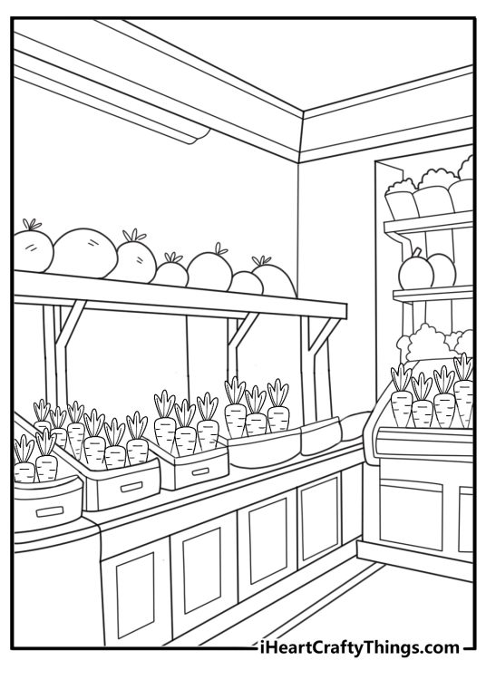carrot in a grocery store display simple food coloring page