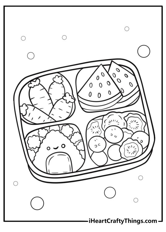 Carrot inside a lunchbox with other vegetables coloring sheet