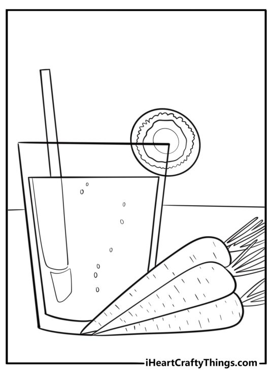 Carrot juice in a glass healthy food coloring page