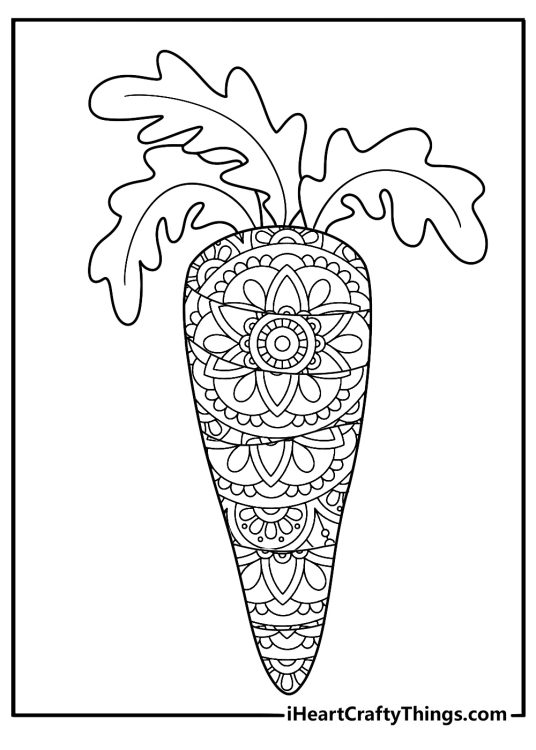 carrot mandala design detailed coloring page for adults