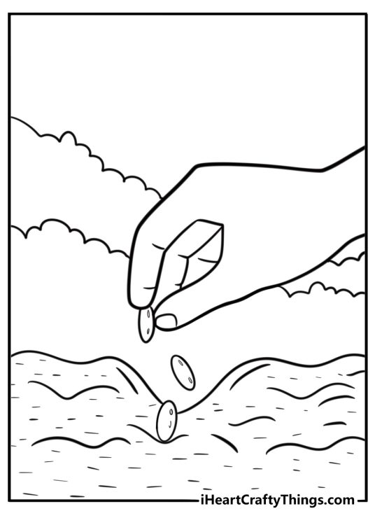Carrot seeds being planted in the garden coloring page