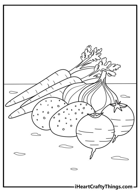 carrot with other root vegetables harvest coloring sheet