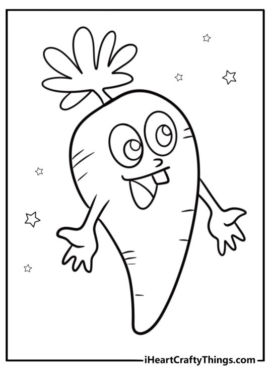 Cartoon carrot with face fun printable coloring sheet