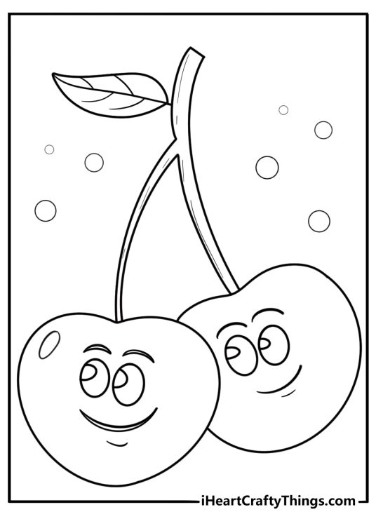 Cartoon cherry duo with big eyes fun coloring sheet