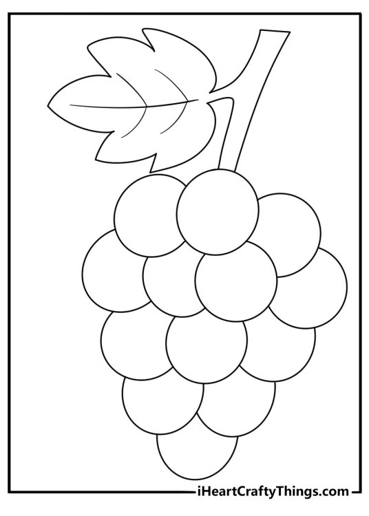 cartoon grapes with leaves fun coloring sheet