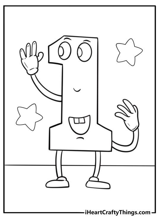 Cartoon number 1 with arms and legs fun style