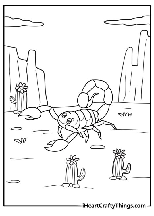 Cartoon scorpion with big eyes fun coloring sheet