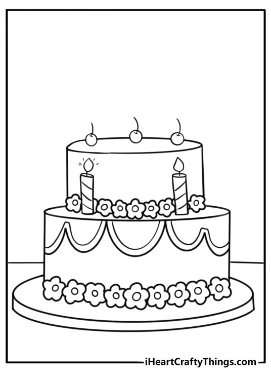 Cherries on top of a cake free printable dessert coloring page