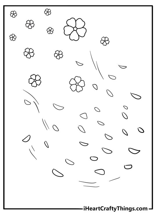 Cherry blossom petals falling fun spring coloring sheet