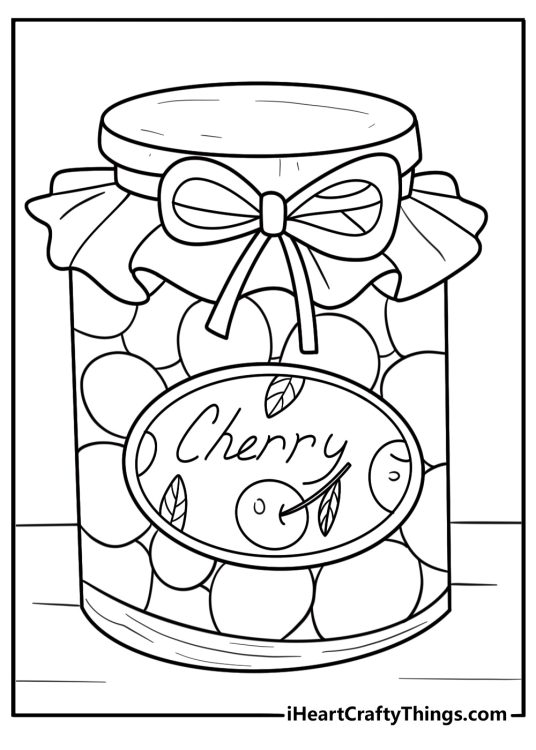 Cherry jam in a jar printable food coloring page