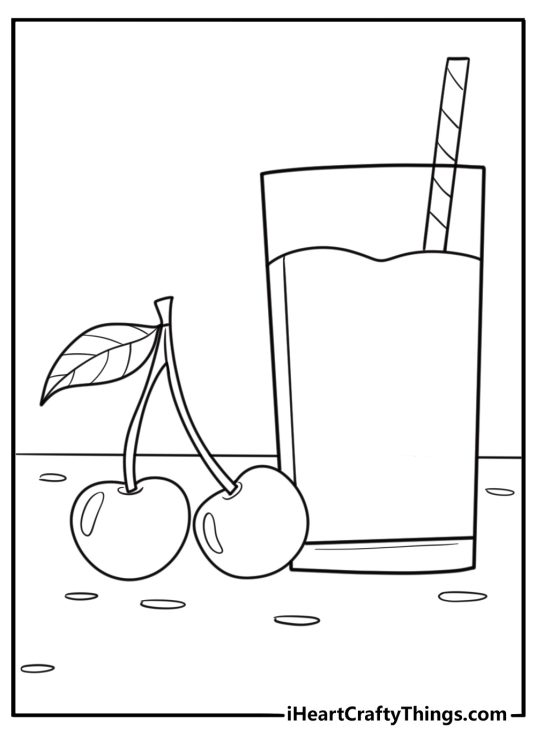 Cherry juice in a glass coloring page for kids