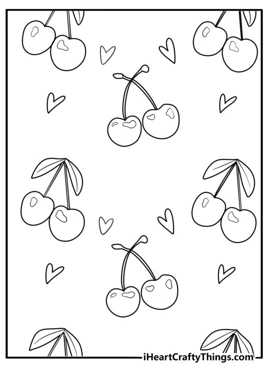 Cherry pattern background detailed coloring sheet