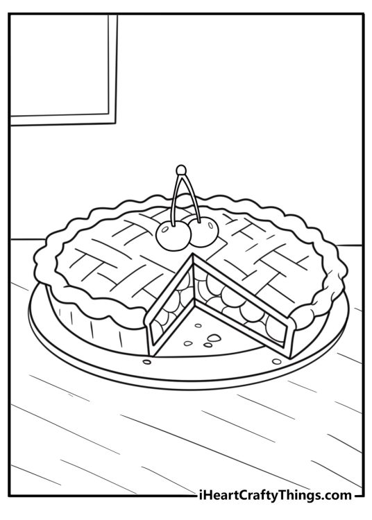 Cherry pie with crust fun dessert coloring sheet