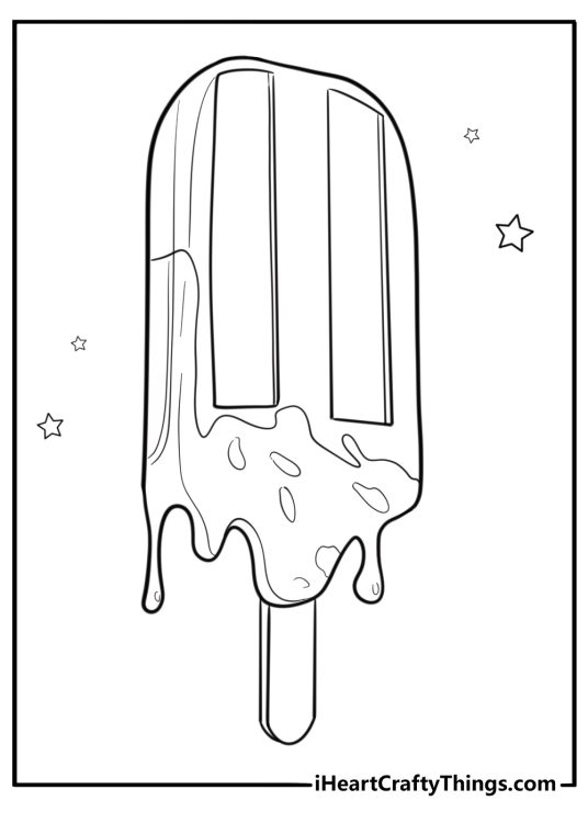Cherry popsicle melting on a stick coloring page for kids