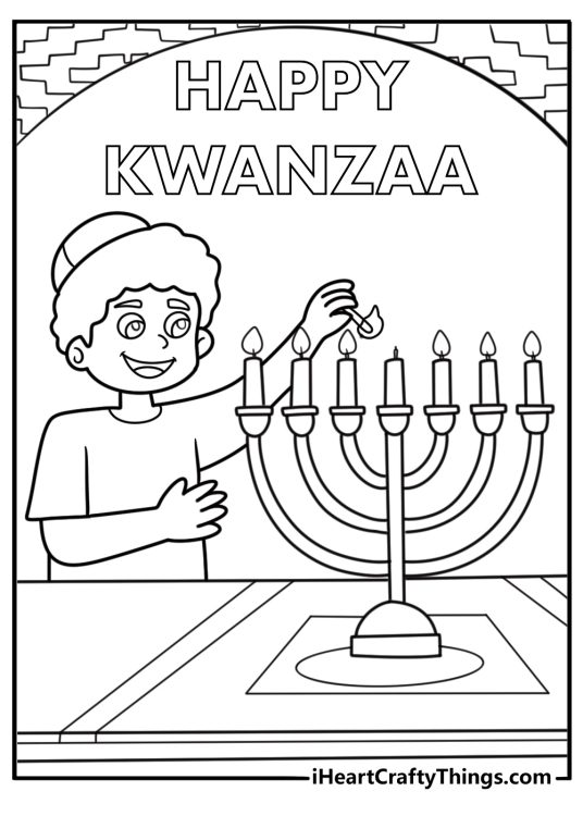 Children lighting kwanzaa candles free pdf coloring page