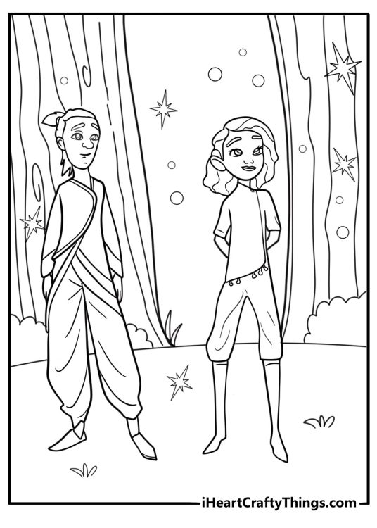 Chilo and ellian discovering a glowing artifact coloring page