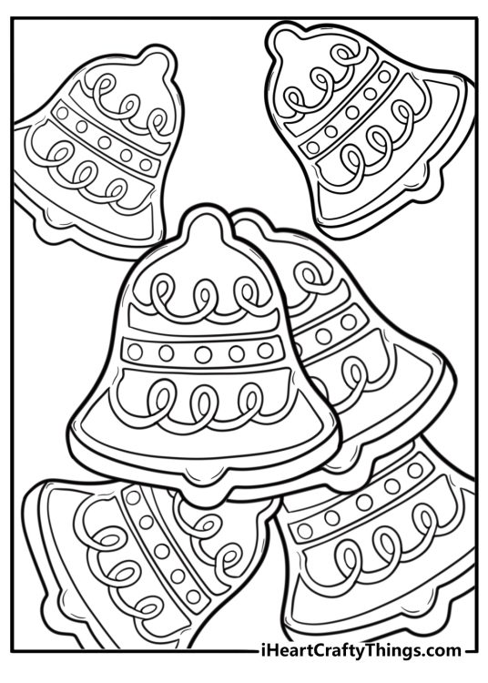 Christmas bell cookie with sugar design detailed coloring sheet
