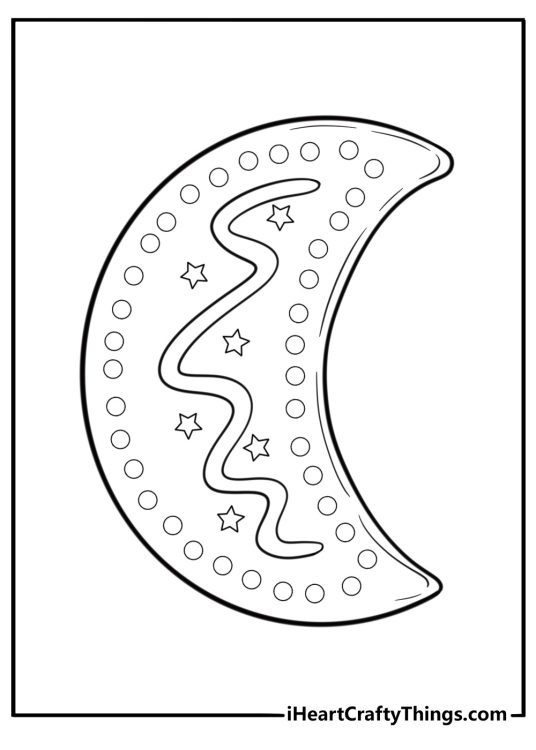 Christmas moon-shaped cookie with star accents detailed coloring sheet