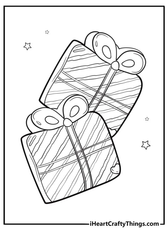 Christmas present cookie with ribbon detail coloring sheet