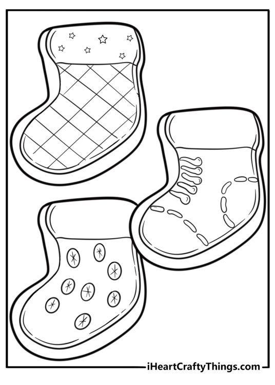 Christmas stocking cookie with decorations detailed coloring sheet