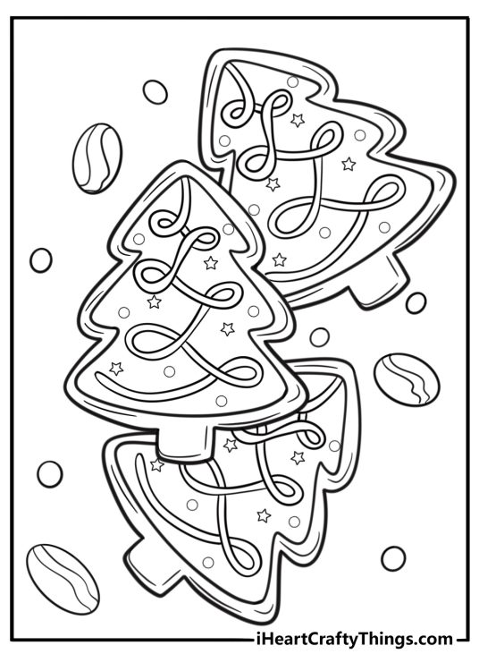 Christmas tree shaped cookie coloring page for kids