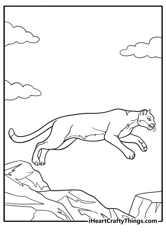 Cougar leaping across a small creek coloring page